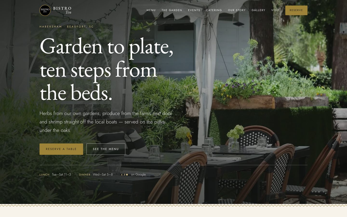 The Bistro Ten website on a desktop screen