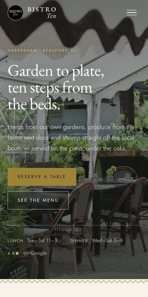 The Bistro Ten website on a phone