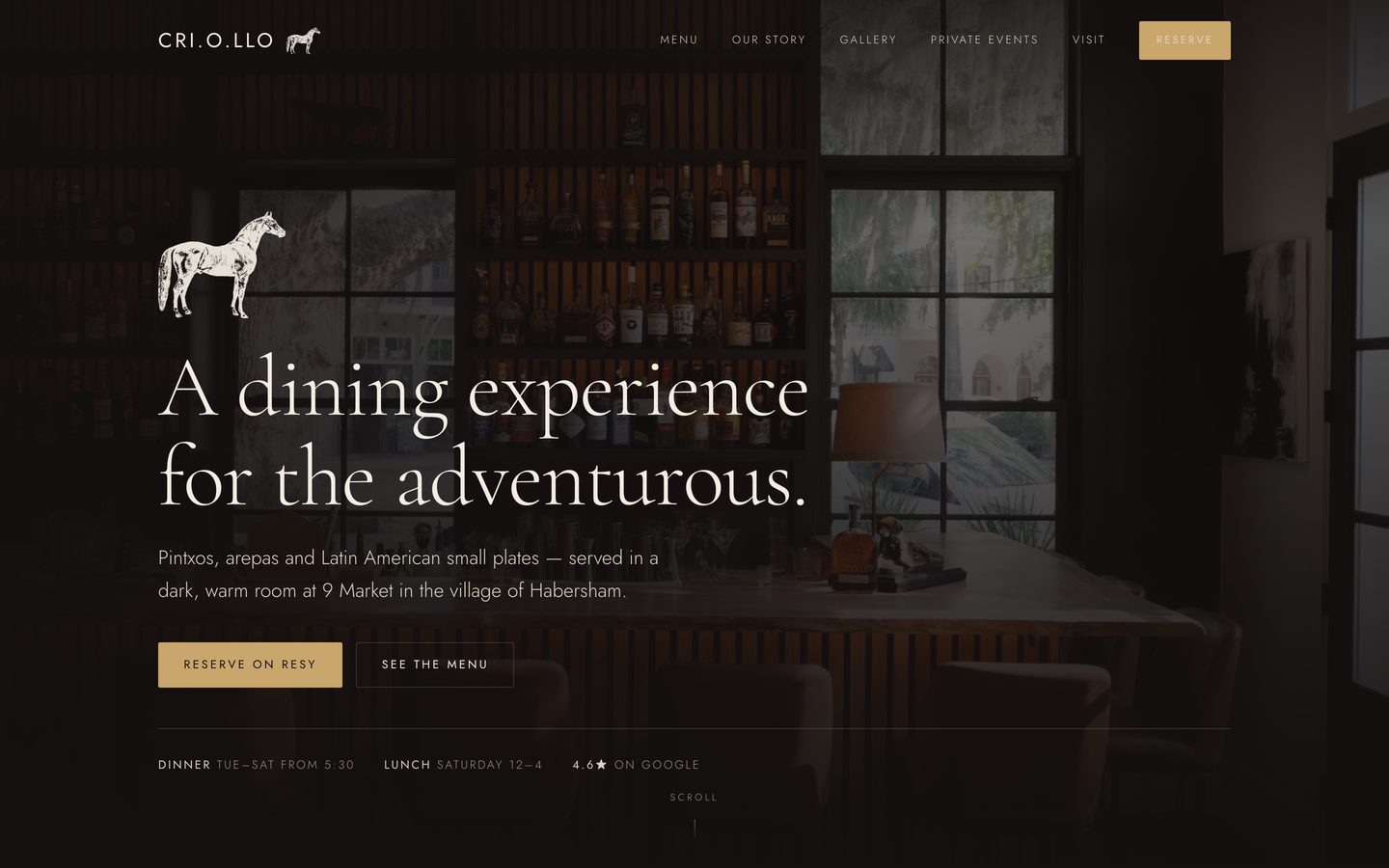 The Criollo website on a desktop screen
