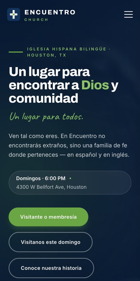 The Encuentro Church website on a phone