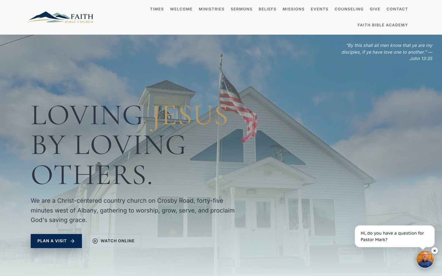 The Faith Bible Church website on a desktop screen