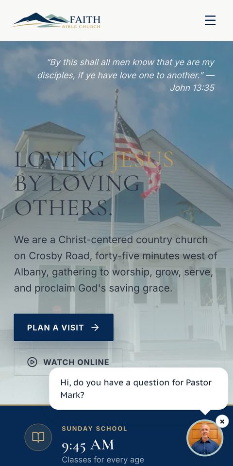 The Faith Bible Church website on a phone