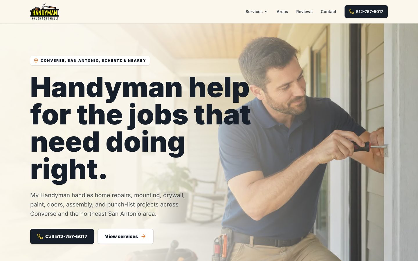 The My Handyman website on a desktop screen