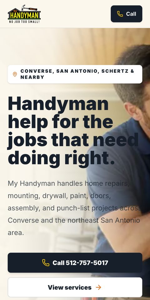 The My Handyman website on a phone
