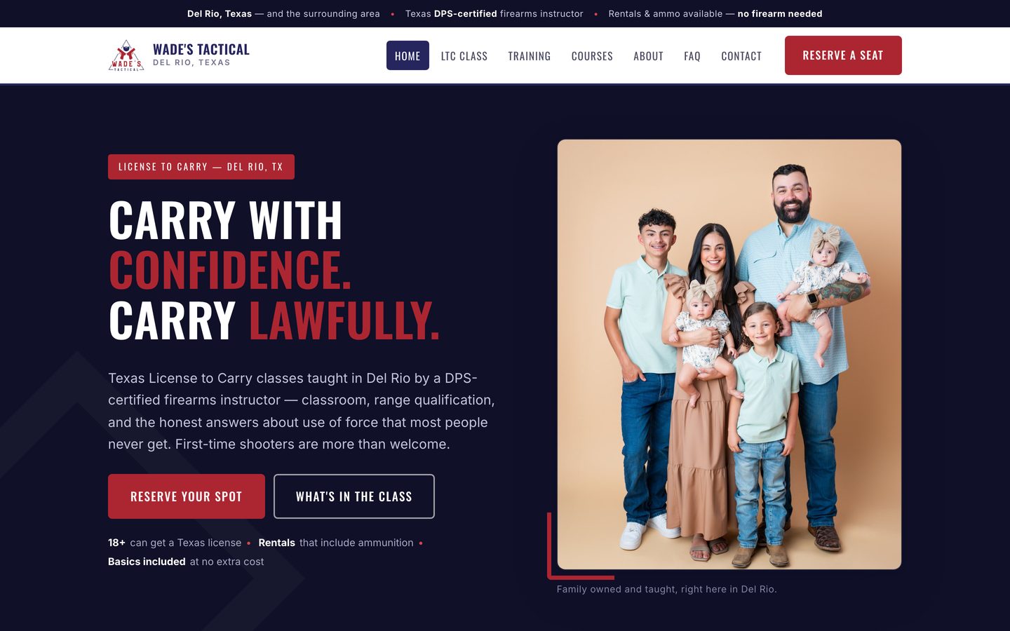 The Wade's Tactical website on a desktop screen